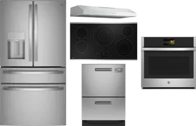 5 Piece Package Includes Refrigerator, Cooktop, Wall Oven, Hood And Dishwasher